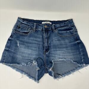 Kancan Womens Size 9 28 Mid Rise Short Medium Denim Style KC11087 Raw Hem